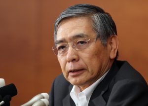 Haruhiko Kuroda, governor of the Bank of Japan (BOJ), speaks during a news conference at the central bank's headquarters in Tokyo, Japan, on Friday, Aug. 8, 2014. The BOJ maintained record stimulus after recent production and export data highlighted weakness that could challenge Kuroda's push to stoke faster inflation. Photographer: Junko Kimura-Matsumoto/Bloomberg via Getty Images